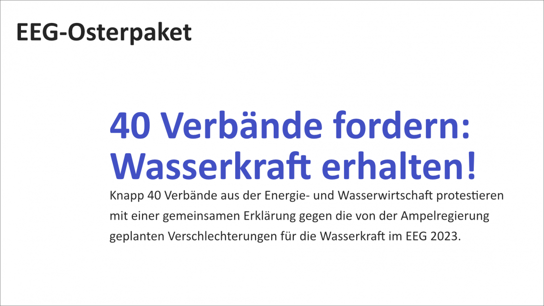 Keine Diskriminierung der regenerativen Wasserkraftanlagen im EEG 2023